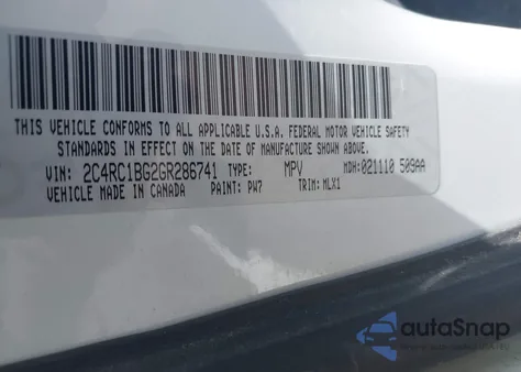 2016 Chrysler Town & Country Touring из США, поврежденный, VIN 2C4RC1BG2GR286741